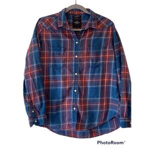 American Eagle Outfitters Women's Red & Blue Plaid Print Button-Down Shirt Size